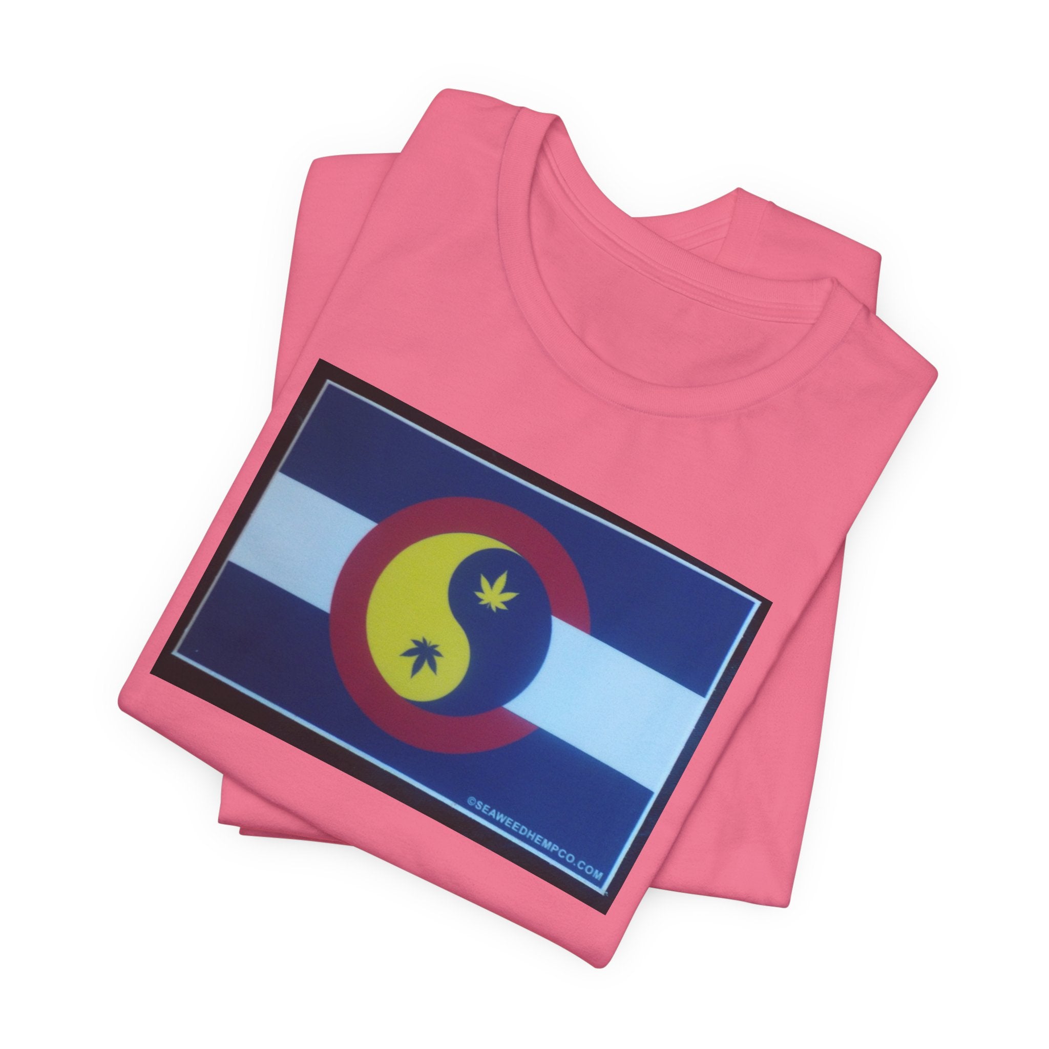 Colorado Hemp Flag T‑Shirt — Cannabis Leaf Centennial C Design