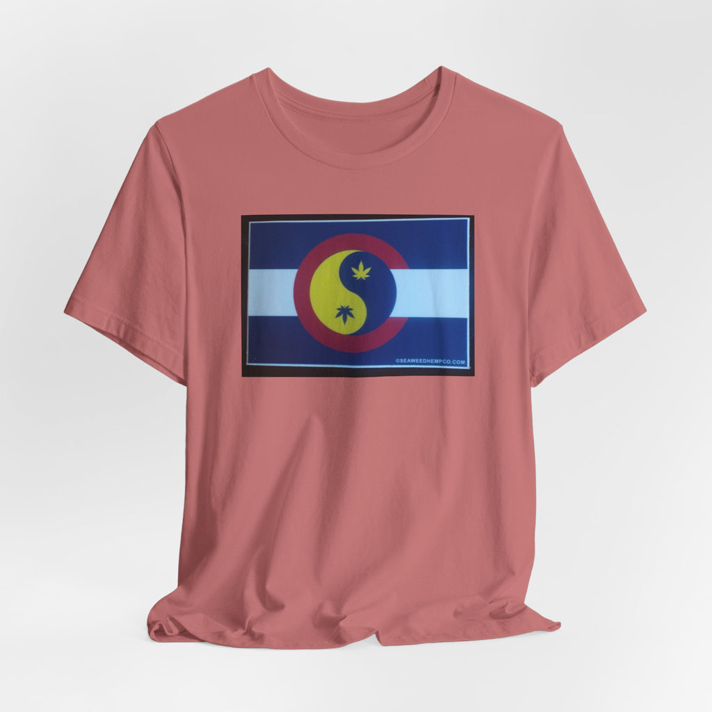 Colorado Hemp Flag T‑Shirt — Cannabis Leaf Centennial C Design