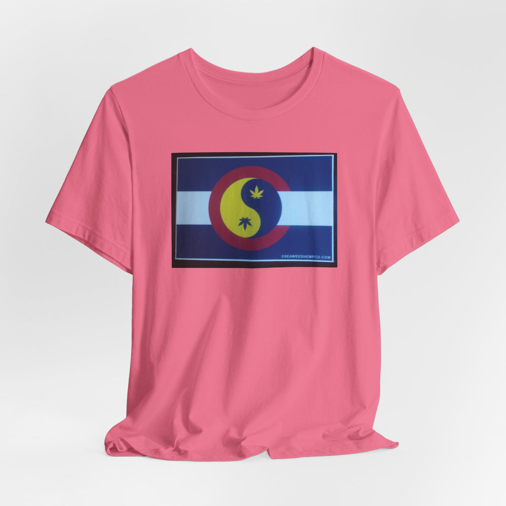 Colorado Hemp Flag T‑Shirt — Cannabis Leaf Centennial C Design