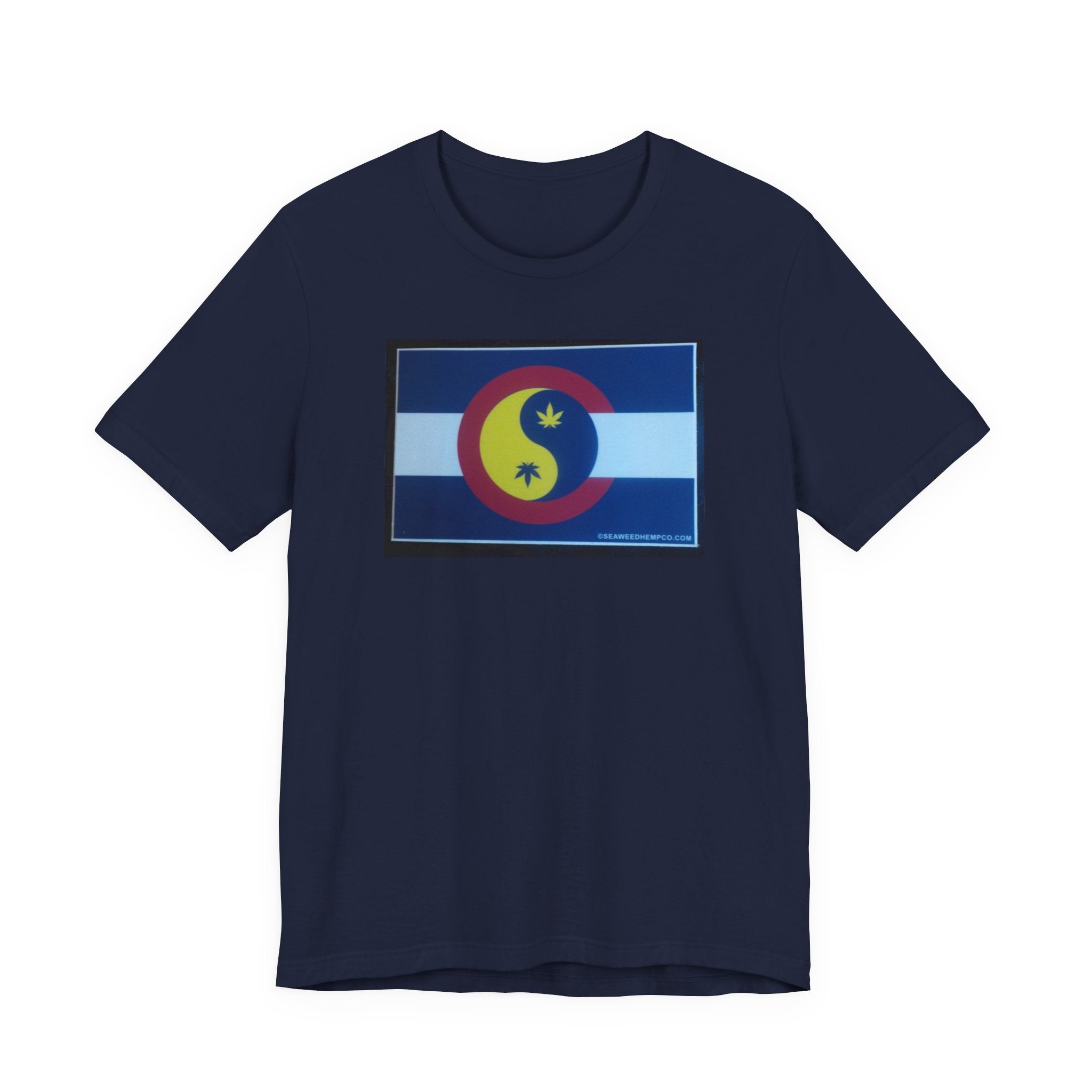Colorado Hemp Flag T‑Shirt — Cannabis Leaf Centennial C Design