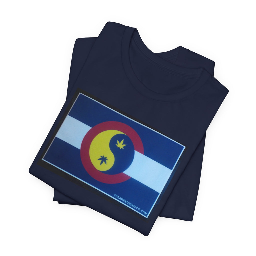 Colorado Hemp Flag T‑Shirt — Cannabis Leaf Centennial C Design