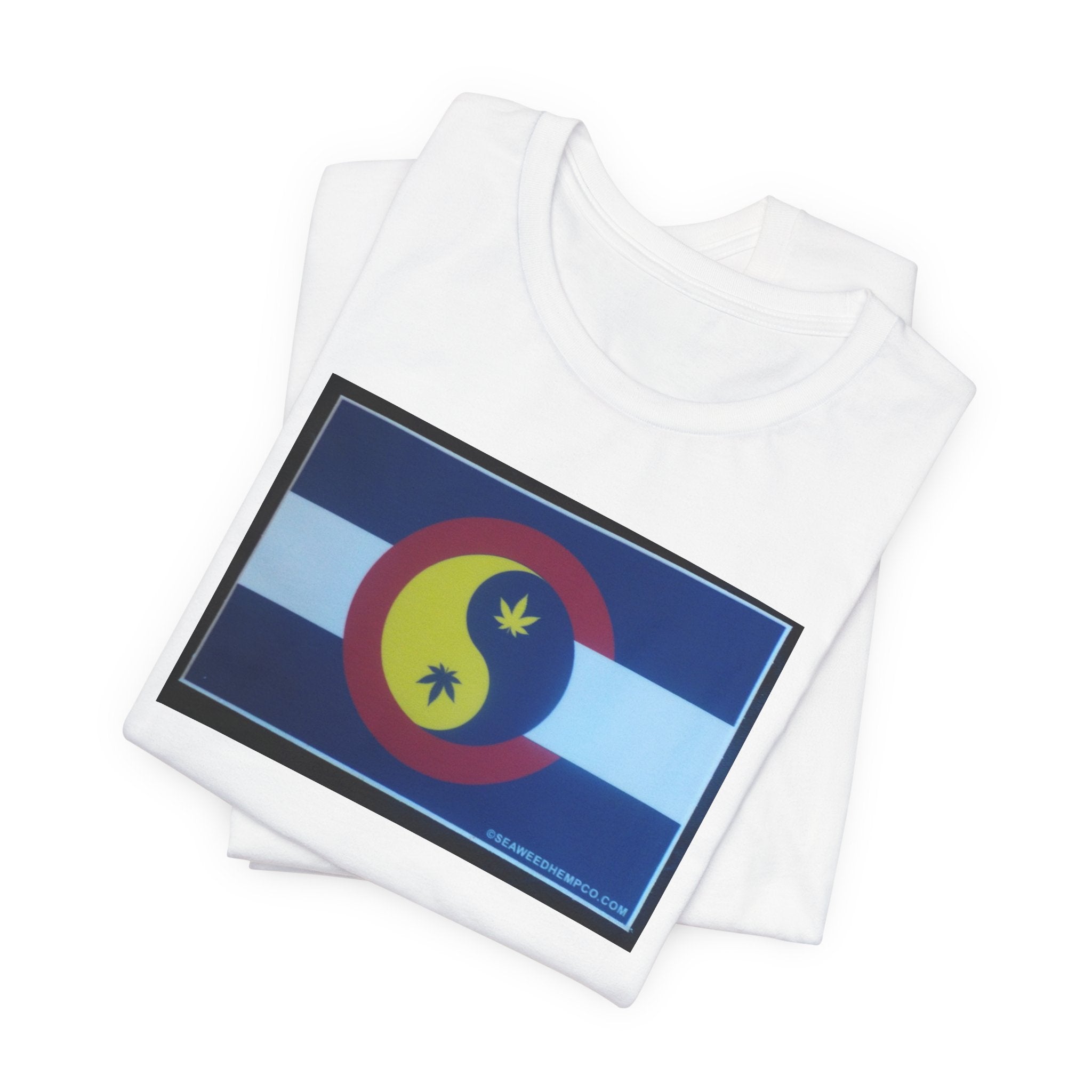 Colorado Hemp Flag T‑Shirt — Cannabis Leaf Centennial C Design