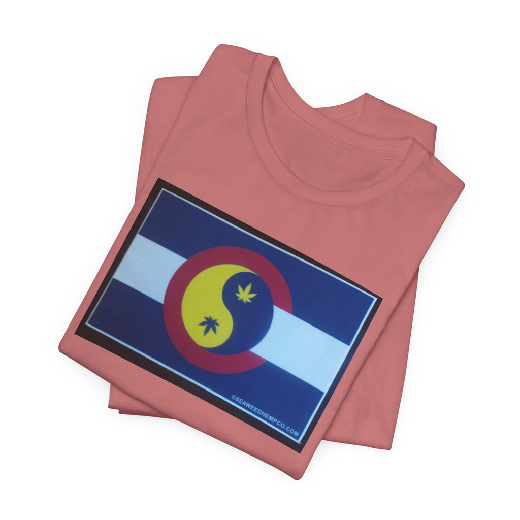 Colorado Hemp Flag T‑Shirt — Cannabis Leaf Centennial C Design