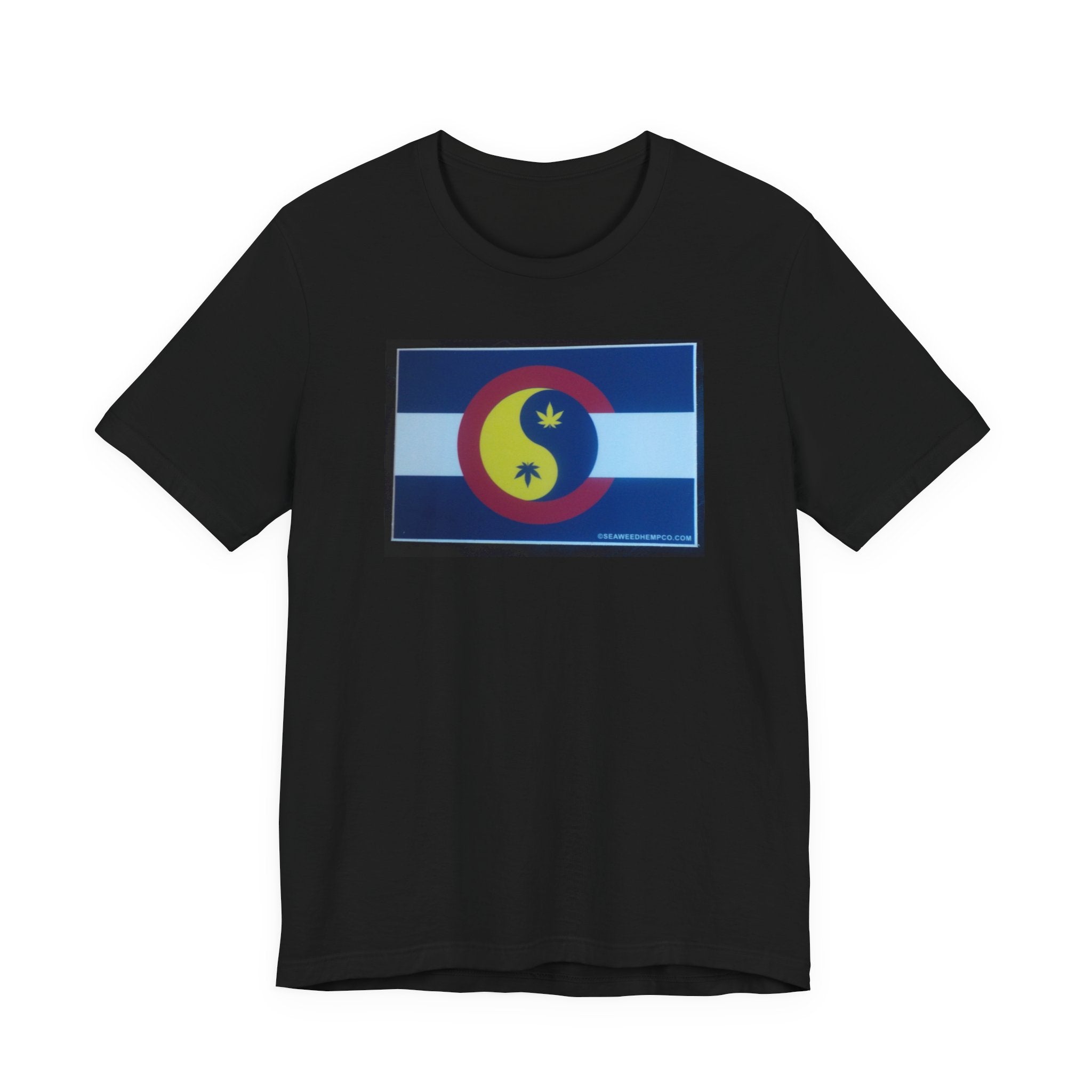Colorado Hemp Flag T‑Shirt — Cannabis Leaf Centennial C Design