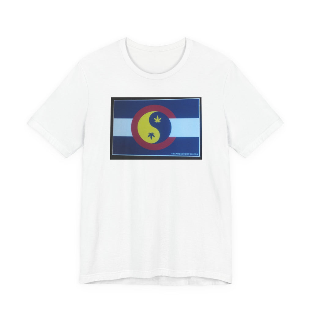 Colorado Hemp Flag T‑Shirt — Cannabis Leaf Centennial C Design