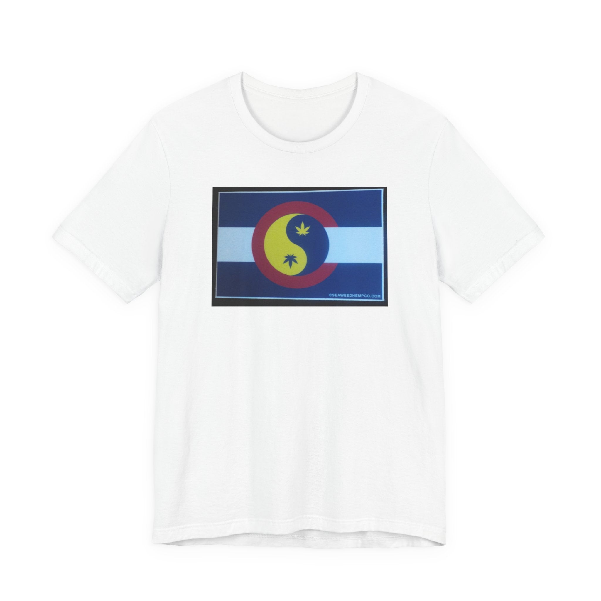 Colorado Hemp Flag T‑Shirt — Cannabis Leaf Centennial C Design