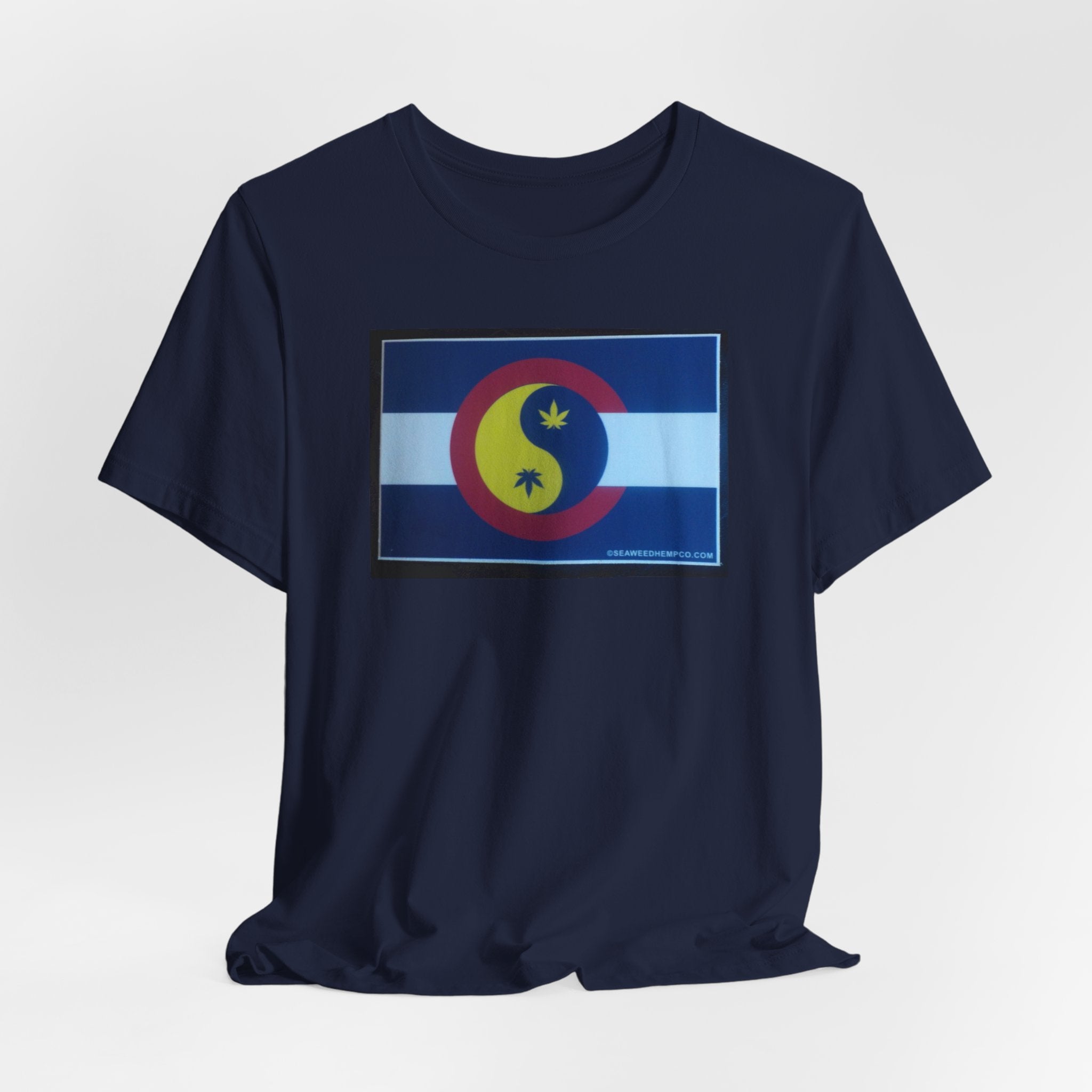 Colorado Hemp Flag T‑Shirt — Cannabis Leaf Centennial C Design
