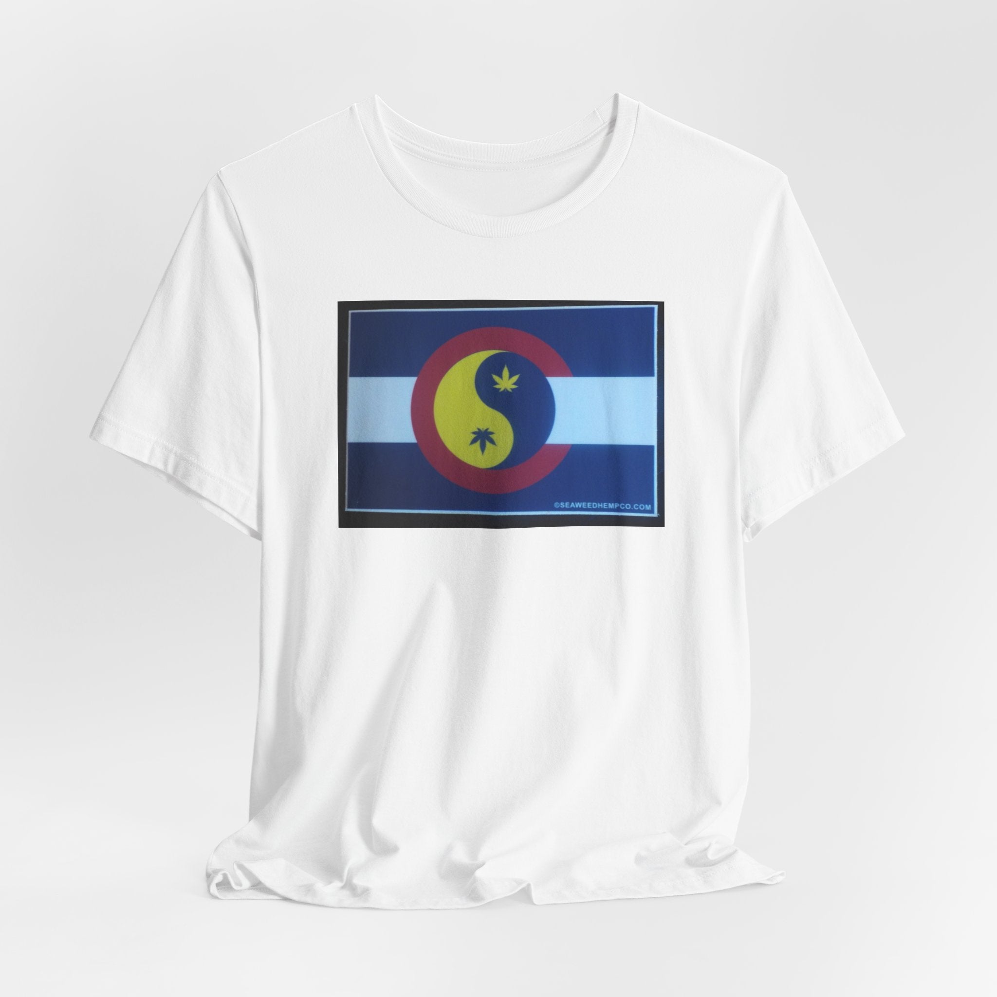 Colorado Hemp Flag T‑Shirt — Cannabis Leaf Centennial C Design