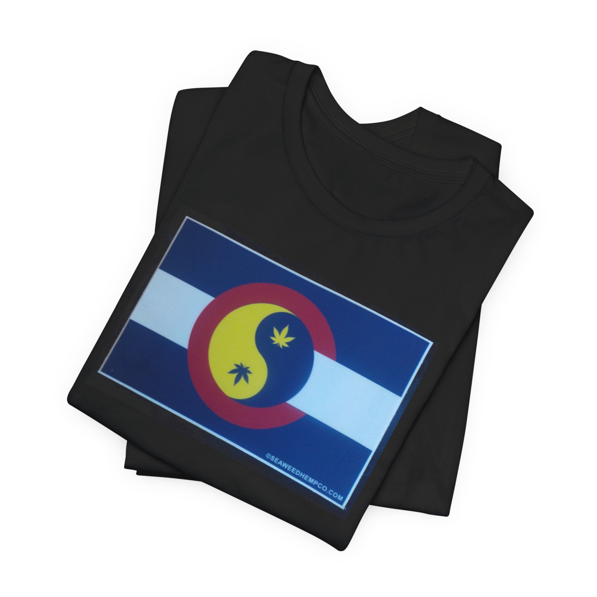 Colorado Hemp Flag T‑Shirt — Cannabis Leaf Centennial C Design